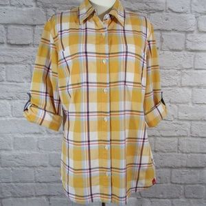Dickie’s cotton 3/4 sleeve plaid button down